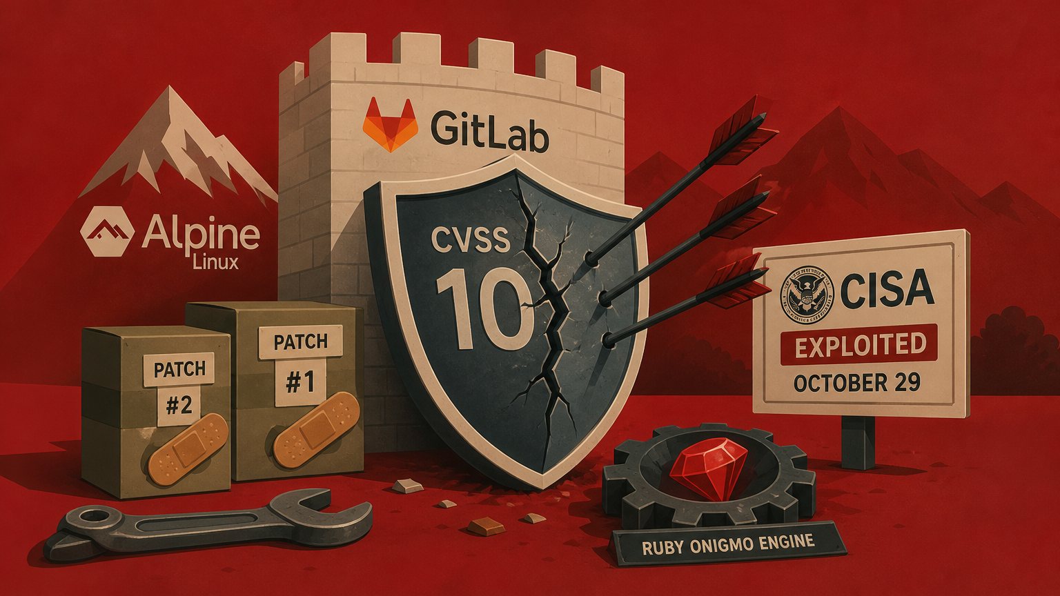 Alpine patched GitLab twice and stayed exposed, because the CVSS 10 bug is in Ruby