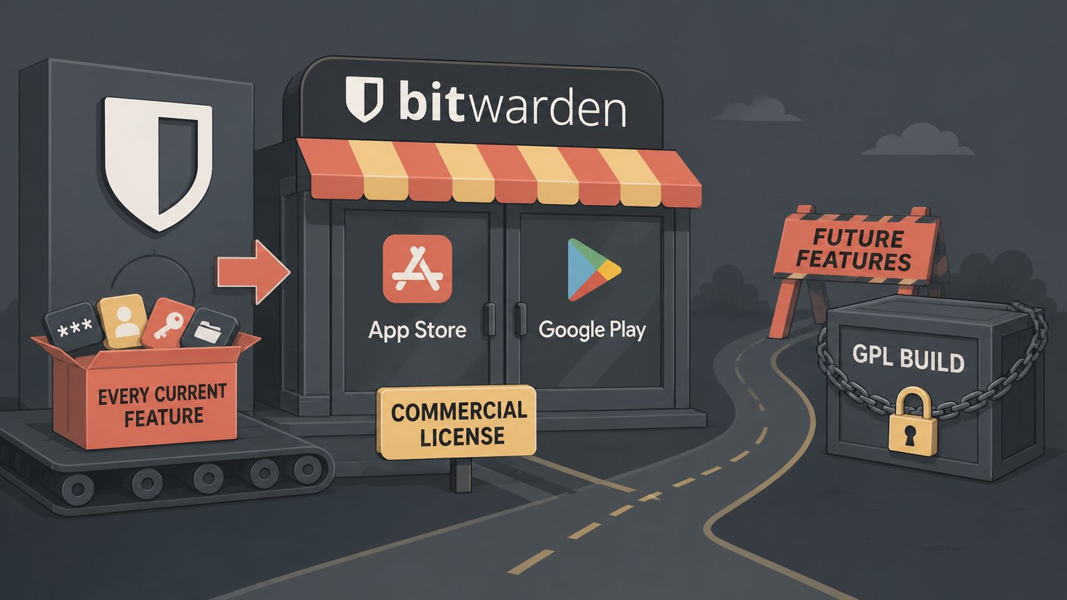 Bitwarden's store apps go commercial next release, and the GPL build will lose future features