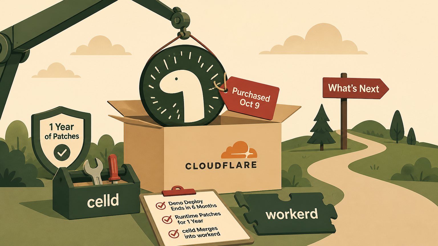 Cloudflare bought Deno for celld, and the Deno runtime has one year of patches left
