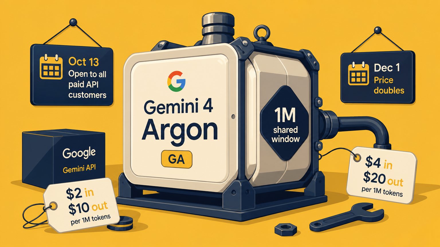 Gemini 4 Argon went GA with a 1M output limit, and the price doubles on December 1