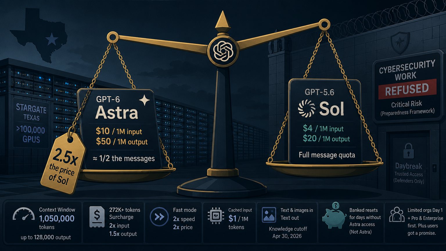 GPT-6 Astra costs 2.5 times as much as Sol, with roughly half the messages