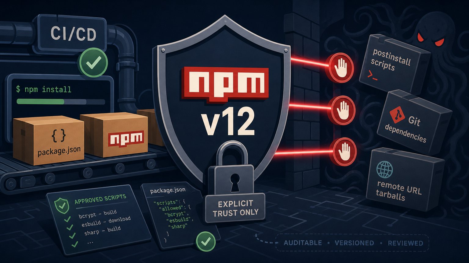 npm v12 Ends the Era of Implicit Trust: What Your CI Pipeline Needs Before July