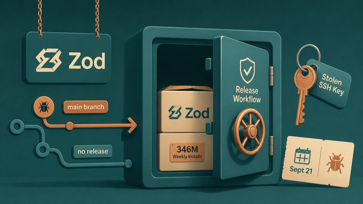 Someone pushed malware to Zod's main branch with a stolen SSH key, and no release shipped it