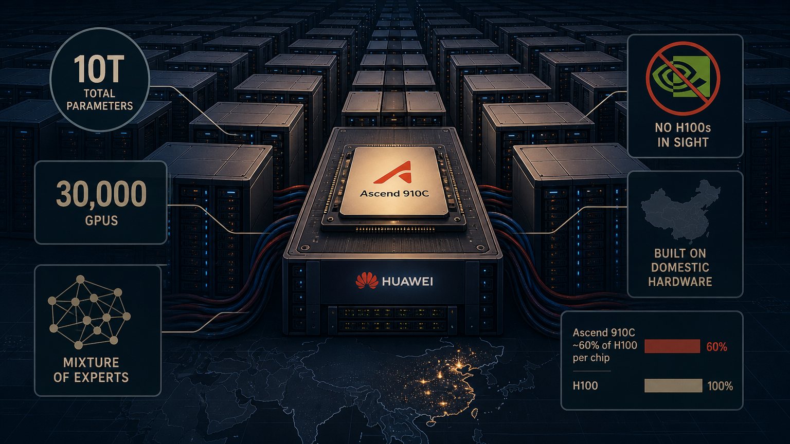 Ten Trillion Parameters, Thirty Thousand GPUs, and No H100s in Sight