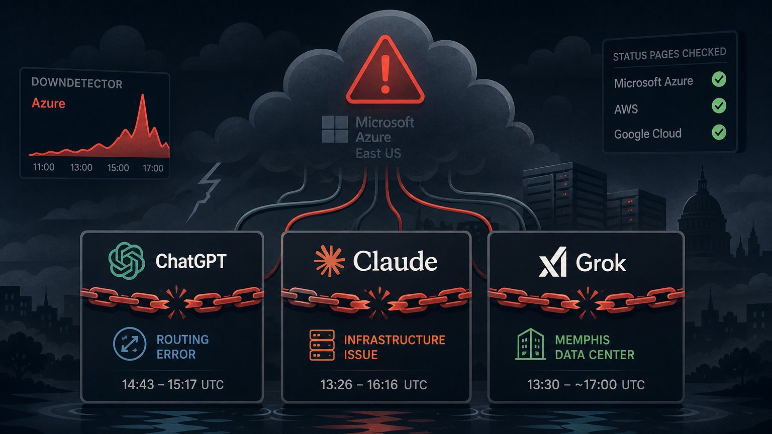 ChatGPT, Claude, and Grok went down in one morning. The reports don't point to Azure.