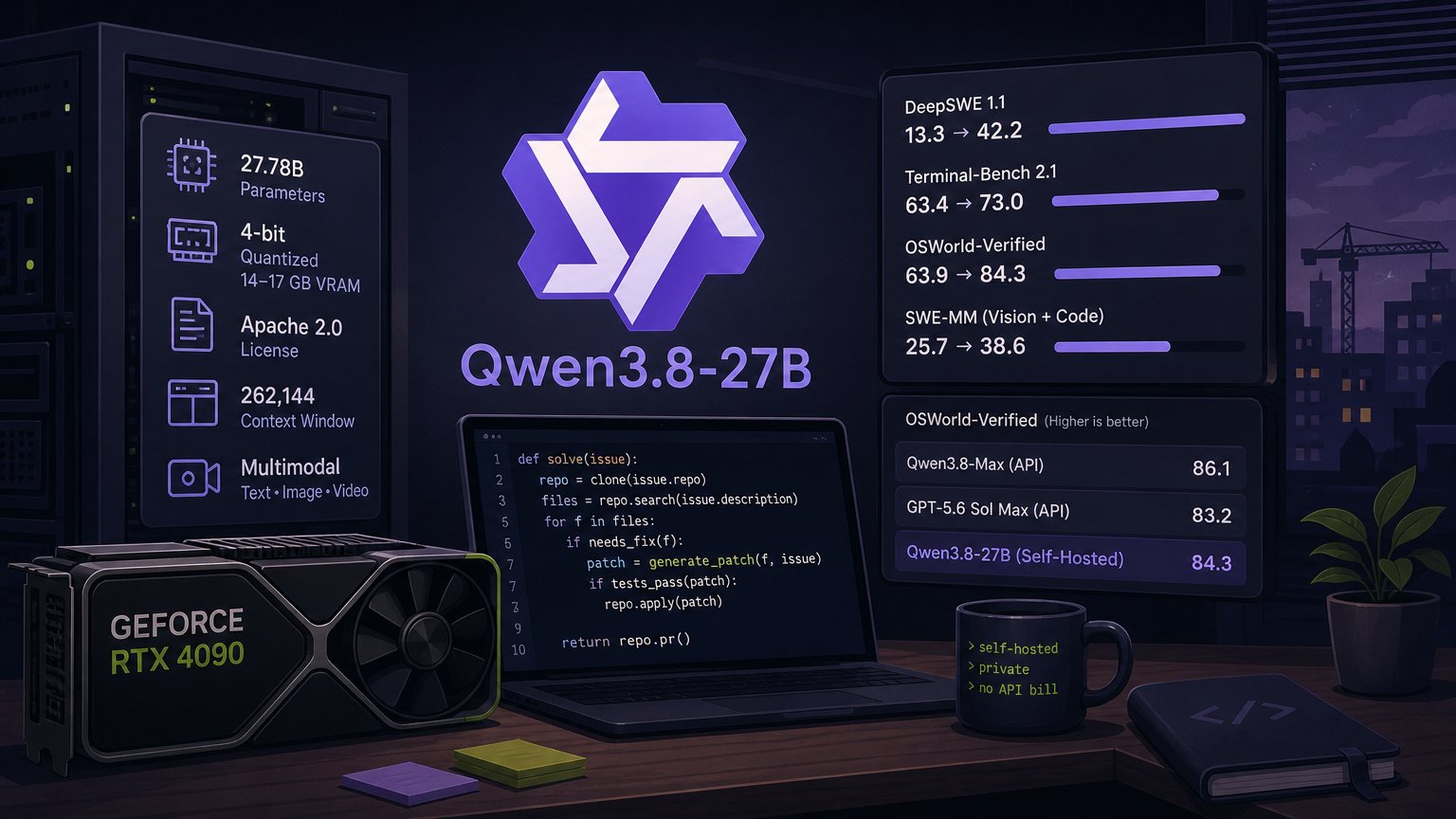 Three Times Better at Coding: Qwen 3.8-27B Makes the Case for Self-Hosted Agents