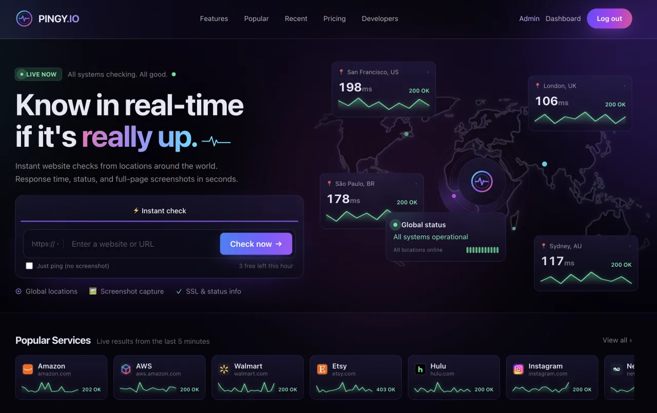 pingy.io home page